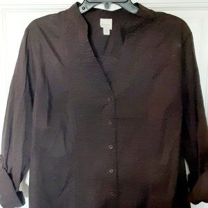 Merona Button Down Brown Crew Neck Top, XL